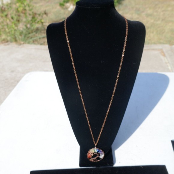 Tree of Life Chakra Pendant Necklace Copper Wire 32 inches long - Picture 3 of 5